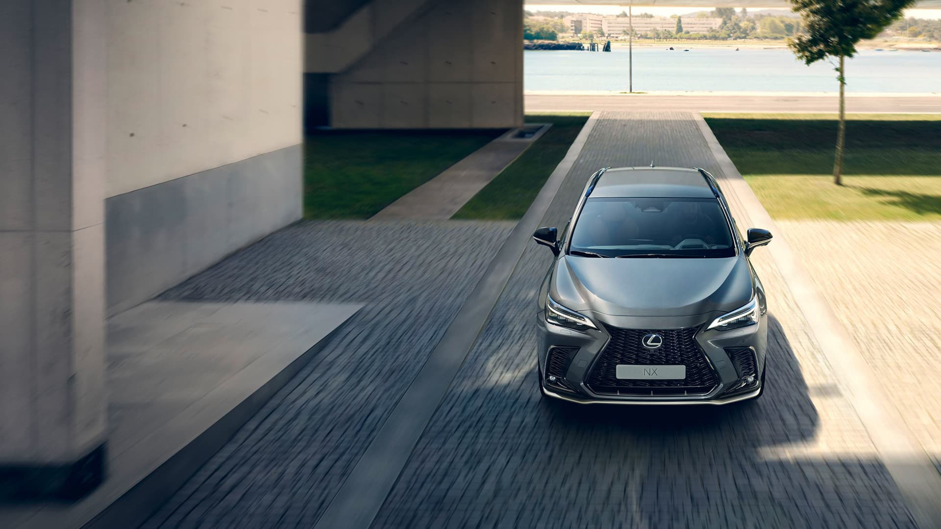 Grey NX pulling up a driveway.